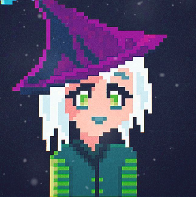 pixel art portrait of plokta in the snow